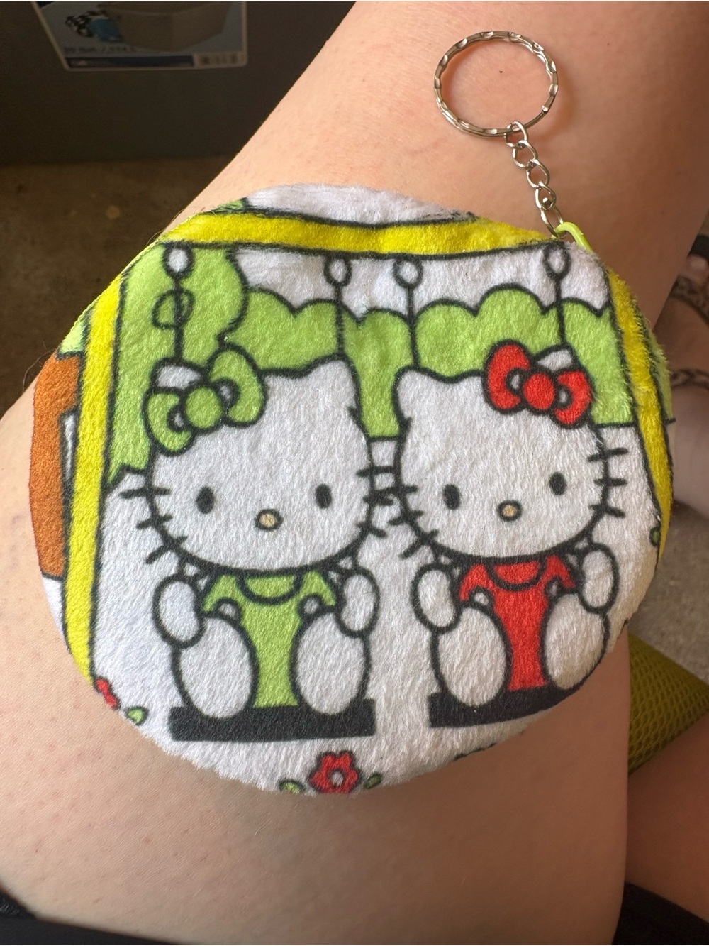 Hello Kitty Plush Coin Pouch Keychain in Green & Red
